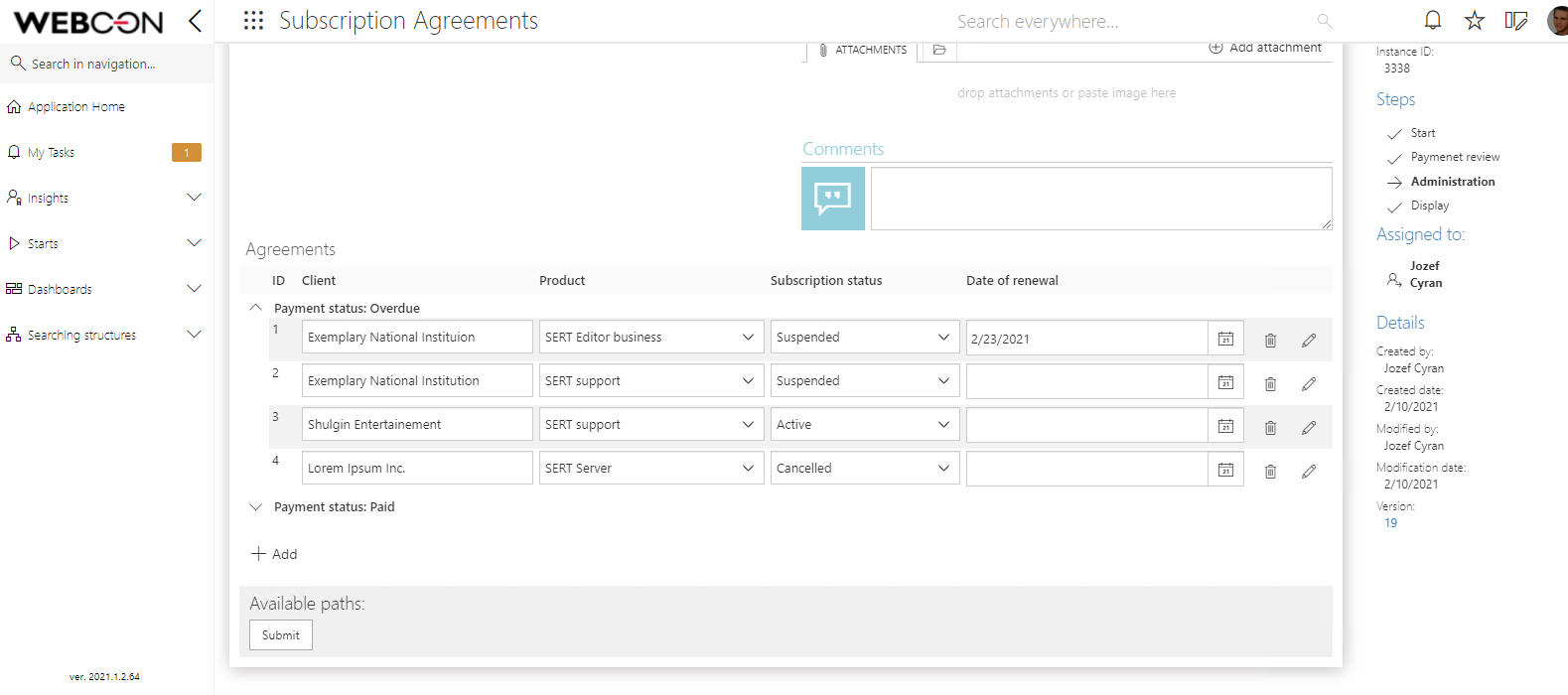 The image shows the item list at the Administration step