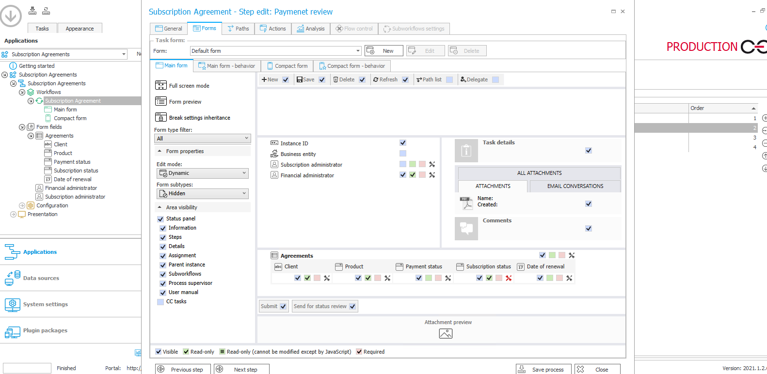 The image shows the form configuration window of the Payment review step