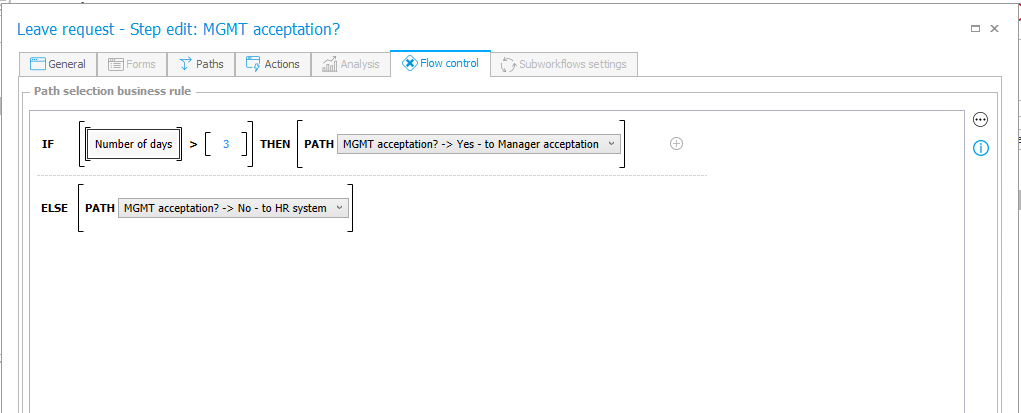 Fig. 7 Workflow control configuration on the "MGMT acceptation?" step