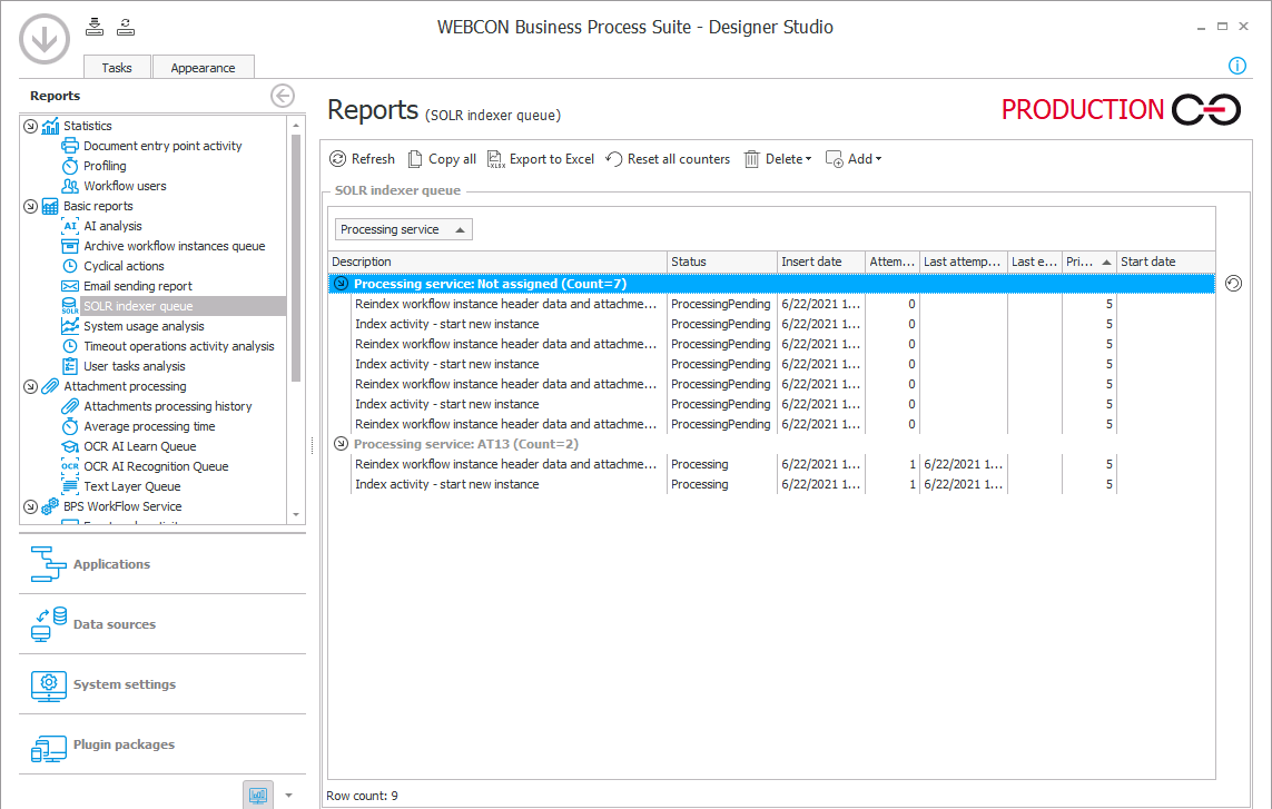 The image shows the SOLr indexer queue